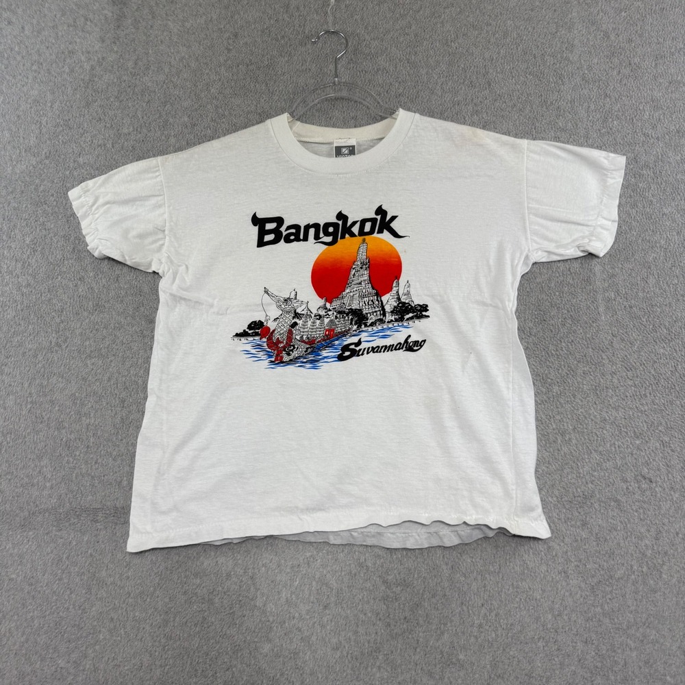 Victor Sportswear Bangkok Thailand T Shirt Mens M White Vintage Single Stitch